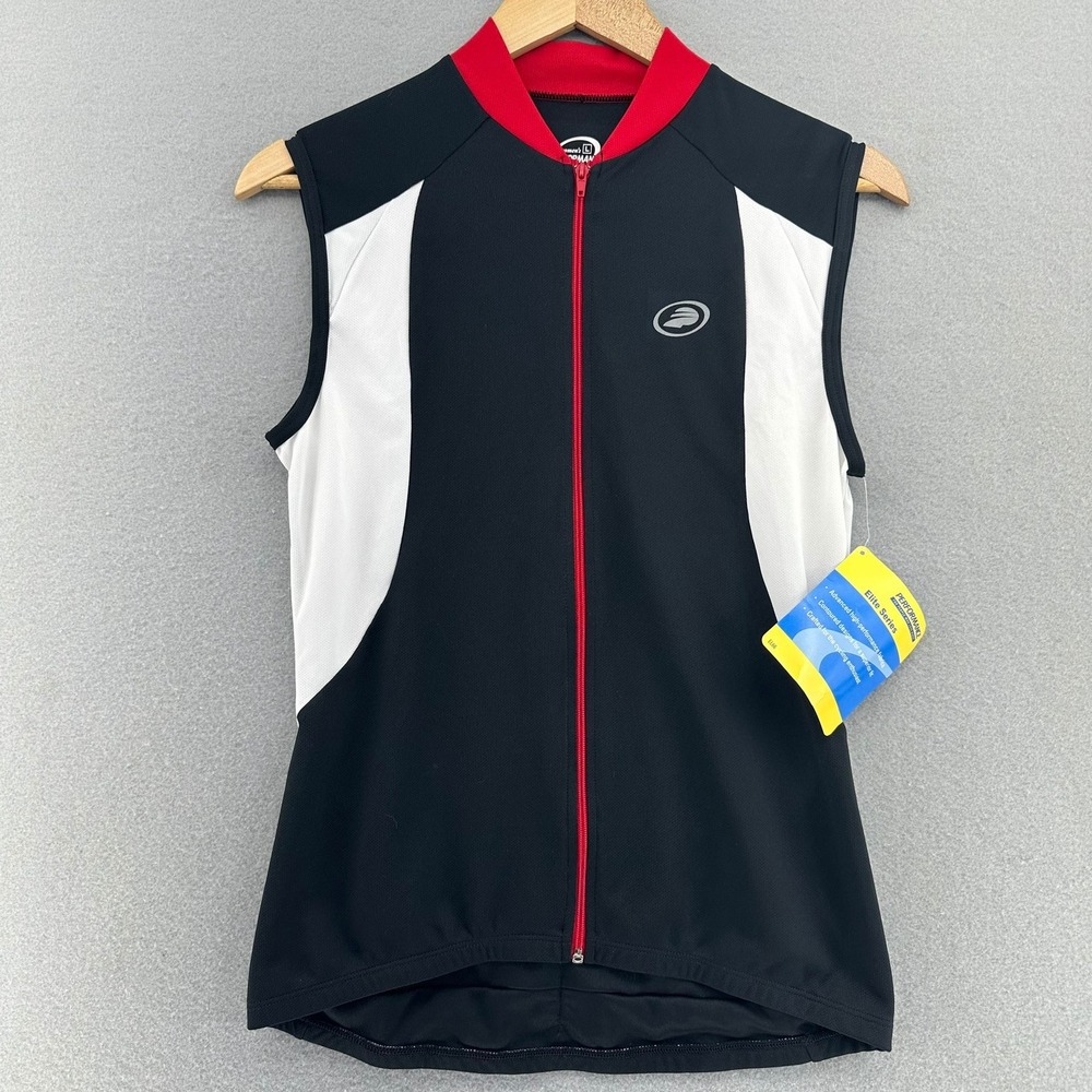 VTG Performance Cycling Vest Sleeveless Full Zip Pockets‎ Black White Red L NWT